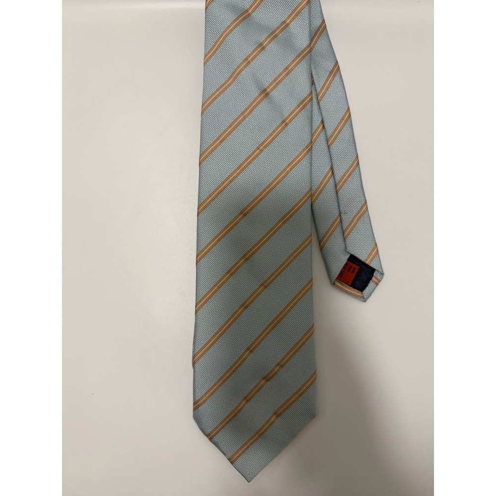 BATTISTONI Men's 100% Silk Blue Yellow Striped Necktie Tie